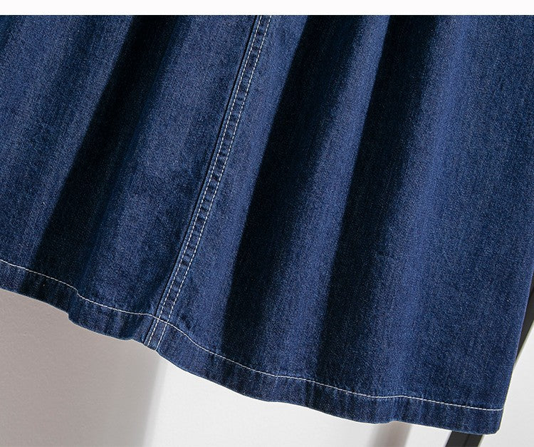 Plus Size Denim Skirt Women Summer 2025 New Korean Style High Waist A Line Pleated Long Jean Skirt Casual Women Maxi Skirt