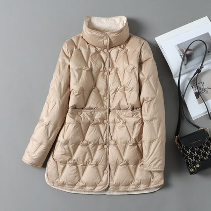 Lagabogy 2025 New Autumn Winter Women Ultralight White Duck Down Long Jacket Female Single-Breasted Double Sided Puffer Coat