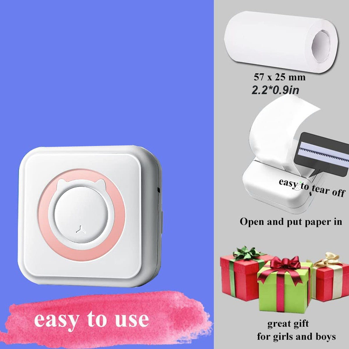 Portable Mini printer,thermal pocket Label  printer, for Android or IOS APP, inkless sticker printer, suitable for home, office