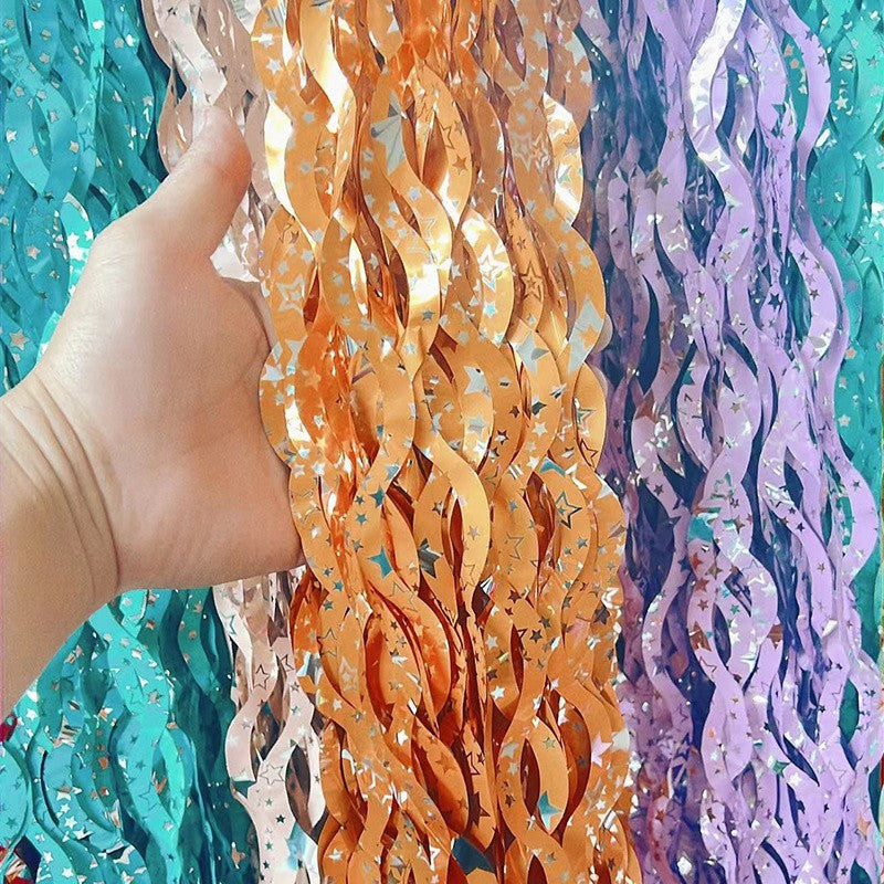 Metallic Tinsel Foil Fringe Curtains with star Party Photo Backdrop Party Streamers for Birthday New Year Eve Wedding Decor
