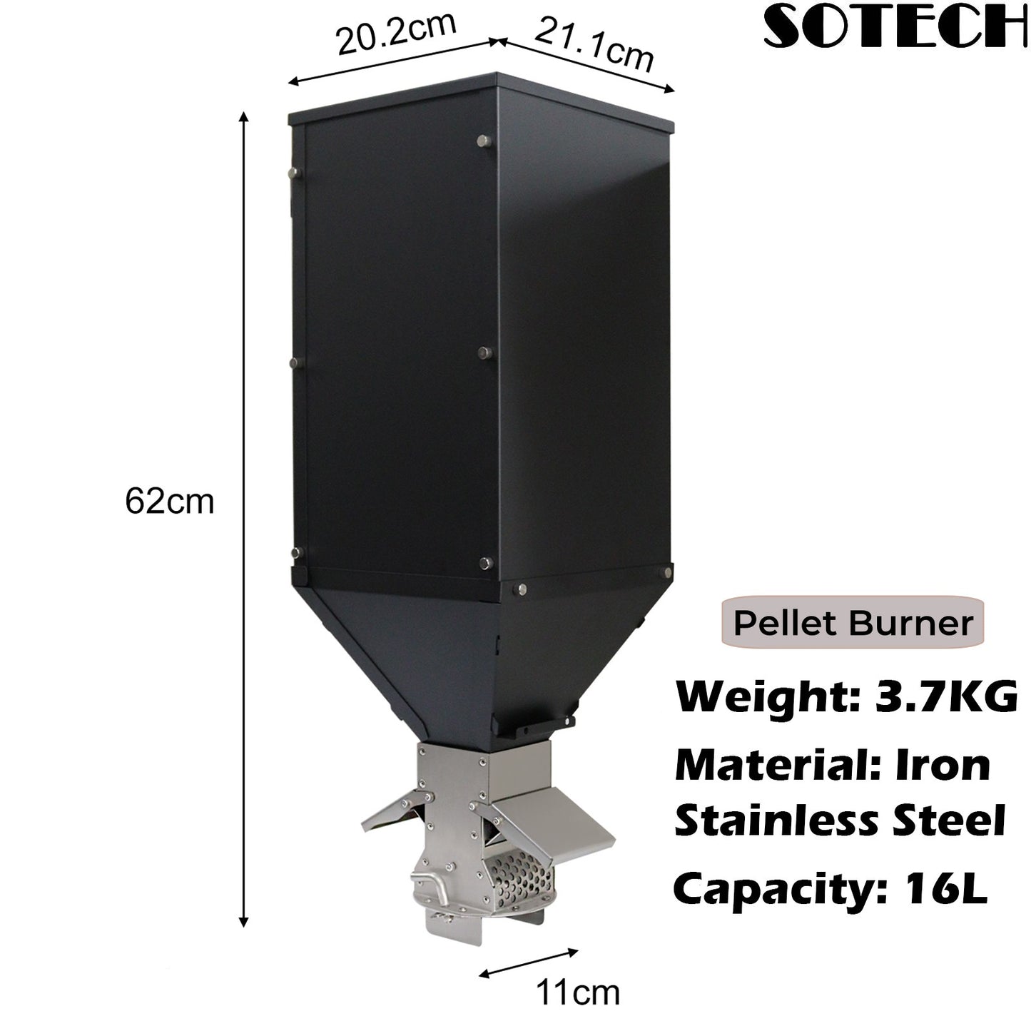 Pellet Burner 16L Storage Capacity Stainless Steel Firewood Stove Outdoor Camping Tent Heating Picnic Cooking