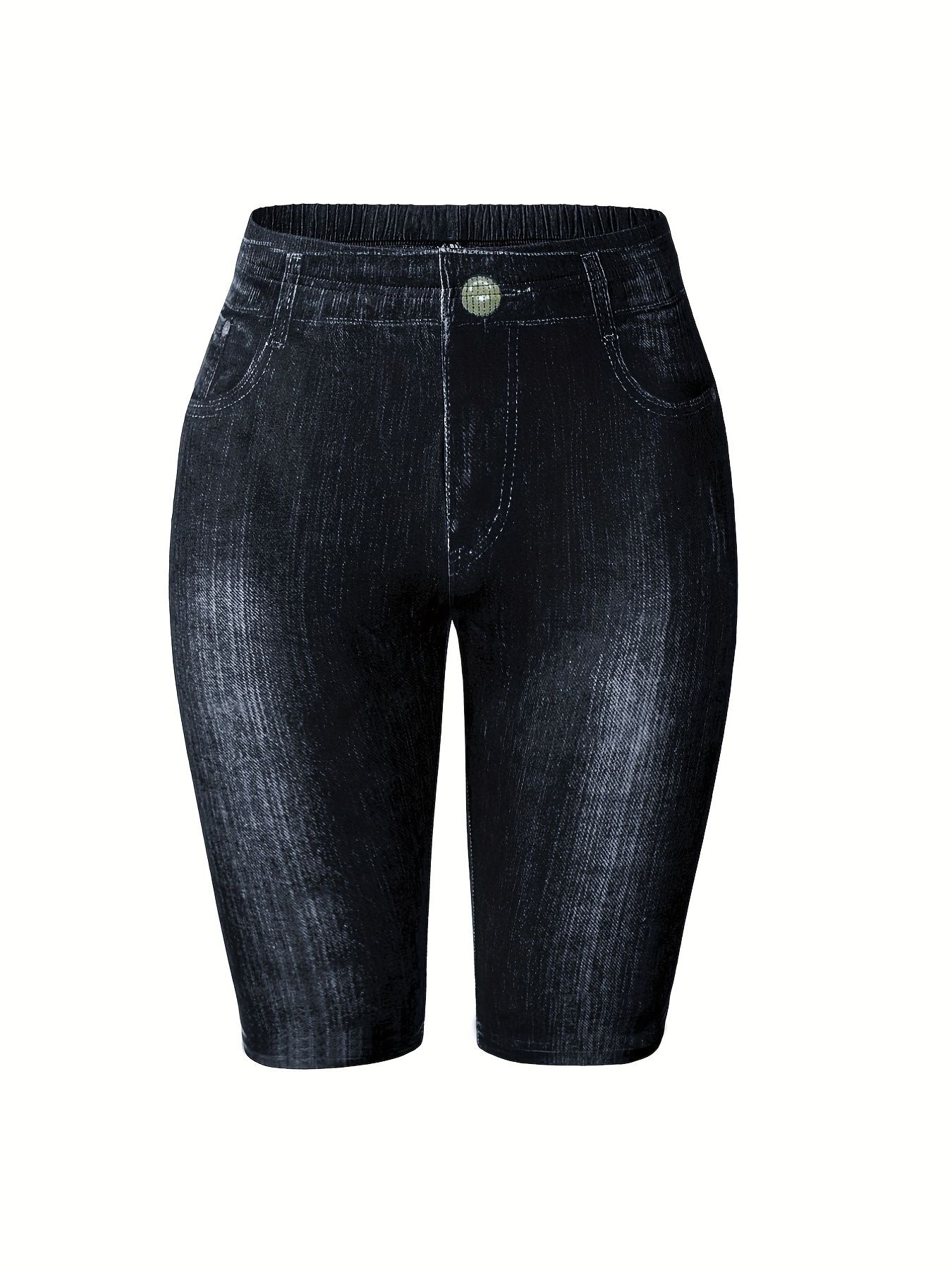 Women's Black Imitation Denim Shorts Slim Fit Leggings Casual Women's Leggings Comfortable Stretch Pants