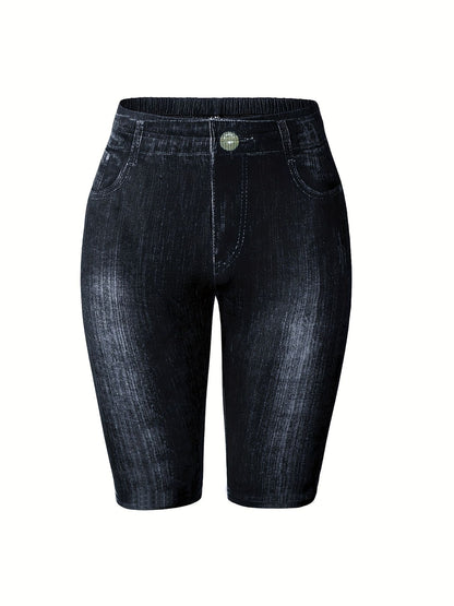 Women's Black Imitation Denim Shorts Slim Fit Leggings Casual Women's Leggings Comfortable Stretch Pants
