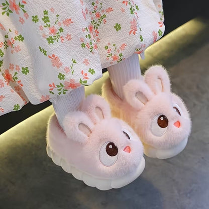 Boys & Girls Autumn Winter Cotton Slippers Kids Slip-On Warm Shoes Cute Rabbit Non-slip Soft Comfortable Plush Home Indoor Shoes