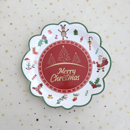 JUSTINLAU Christmas Cutlery Disposable Tableware Set Paper Plates Paper Cups Tissues Tablecloth Dining Plates Christmas Themed