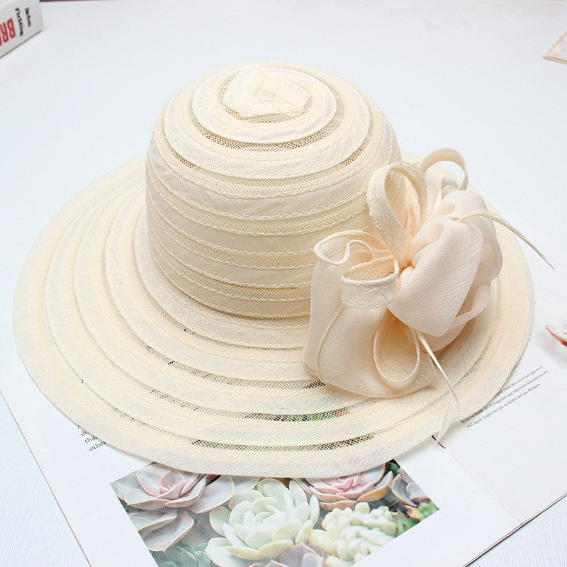 Novo Chapéu Feminino De Verão Em Organza Com Aba Larga E Flor Grande Fedora Elegante Para Casamento Igreja Festa