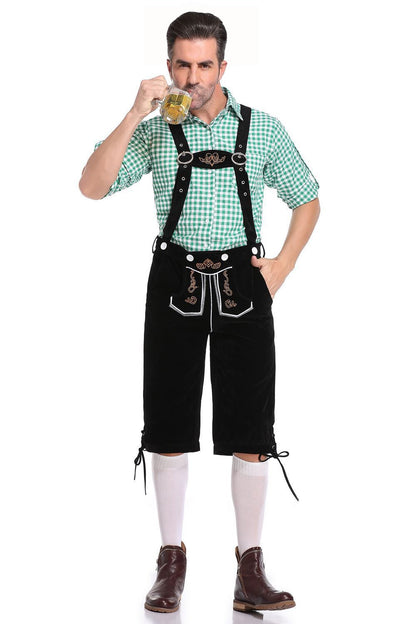 Germany Oktoberfest Costumes Adult Men Traditional Bavarian Beer Shorts Outfit Overalls Shirt Hat Suspenders Set Halloween Cloth