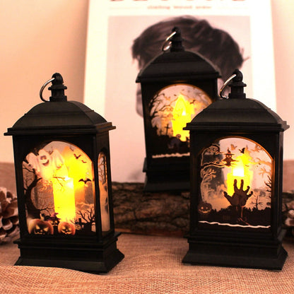 Portable Pumpkin Ghost Castle Lantern Lamp Hanging LED Jack-O-Lanterns Halloween Decoration Party Flame Haunted House Props Gift