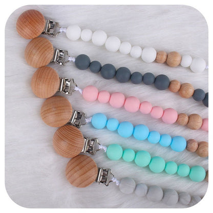 2023 New Baby Wood Beaded Pacifier Clip Silicone Chain Nipple Holder Infant Soother Teether