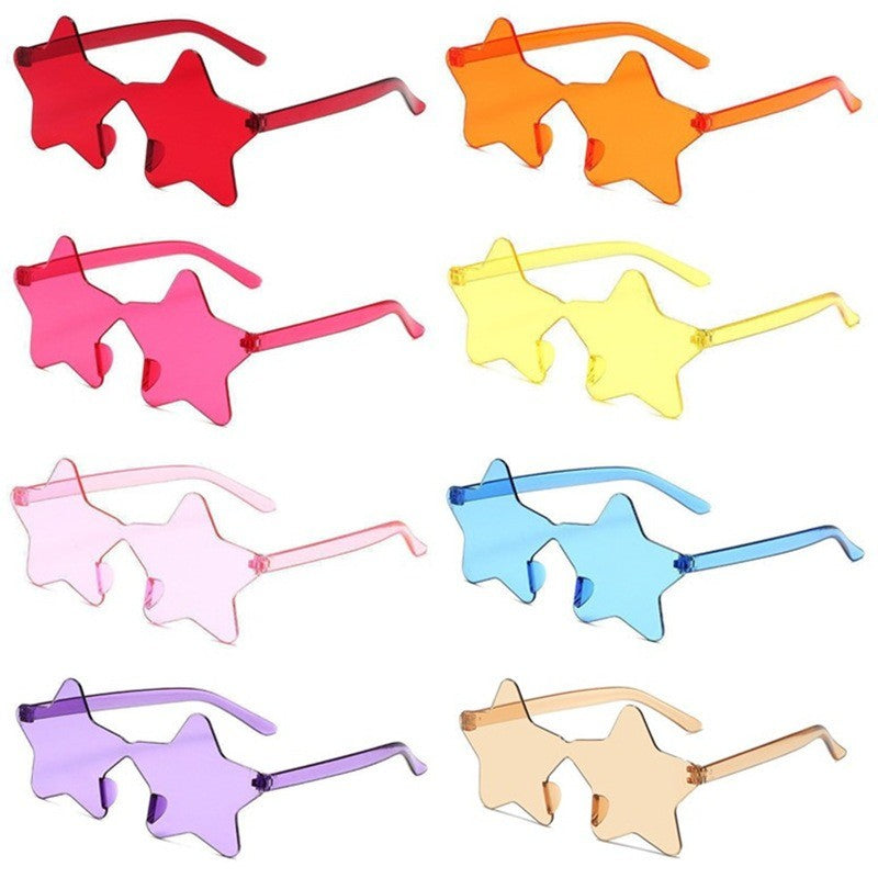 Star Shaped Sunglasses Rimless Colorful Transparent Glasses for Women Men Festival Birthday Cosplay Beach Summer Party Supplies