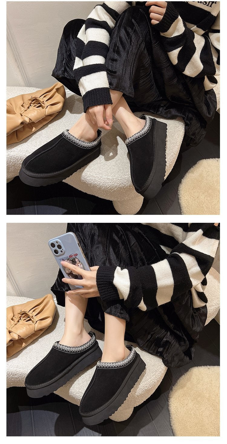 Snow Boots for Women 2024 Winter New Cashmere Warm Platform Without Heel-covered Hair Half Slipper Cotton Shoes for Women Q426