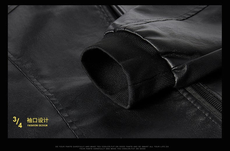 Men PU Leather Jacket Men Coats Windproof Motorcycle Autumn Stand Collar Travel Black Zipper Winter Business Zipper Overcoat