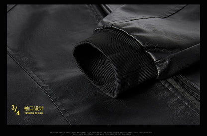 Men PU Leather Jacket Men Coats Windproof Motorcycle Autumn Stand Collar Travel Black Zipper Winter Business Zipper Overcoat