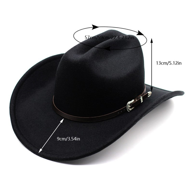 Vintage Western Cowboy Hat For Men's Gentleman Lady Jazz Cowgirl With Leather Wide Brim Cloche Church Sombrero Hombre Caps