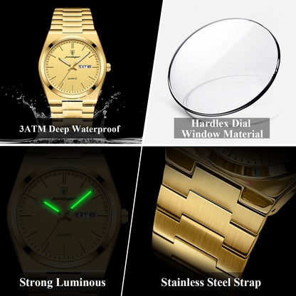 POEDAGAR Fashion Classic Man Watch Waterproof Luminous Date Week Luxury Men Watch Stainless Steel Quartz Business Men's Watches