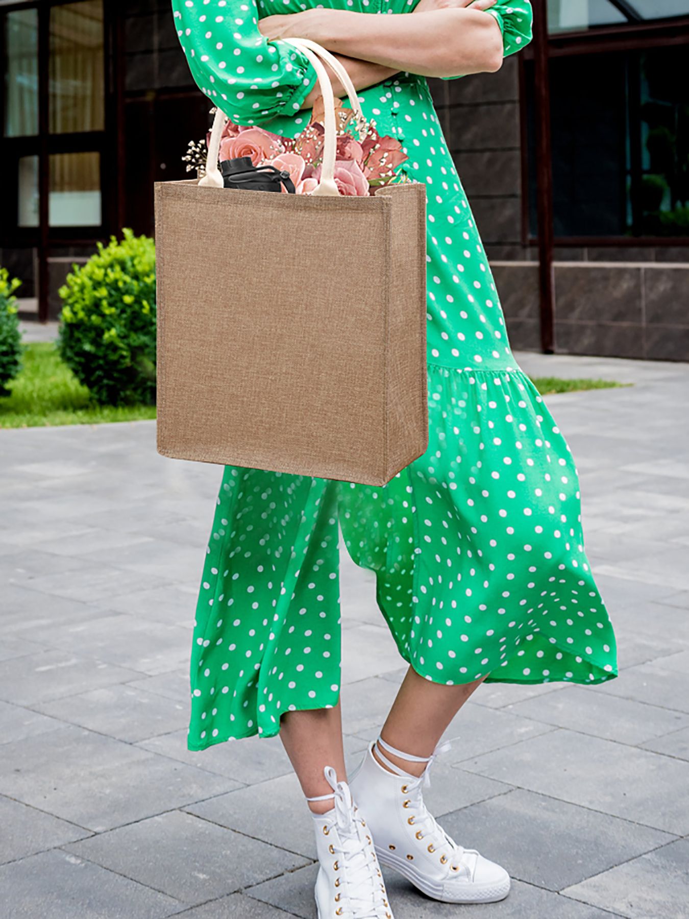 Solid color imitation linen women's handbag large capacity reusable eco-friendly shopping bag waterproof lining portable travel