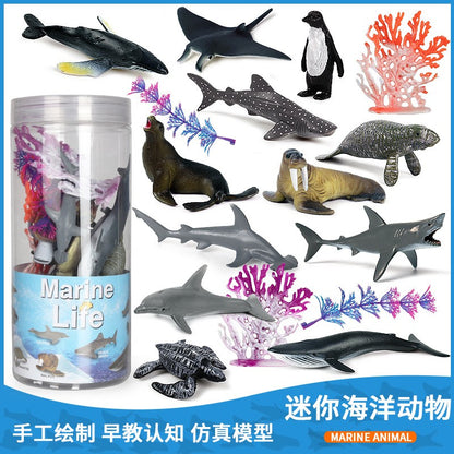 Mini Modelo Animal Fazenda de Vida Selvagem Aves Dinossauro Oceano Conjunto Animais da Planície Crocodilo Pinguim Insetos Brinquedos Micro Modelo Balde