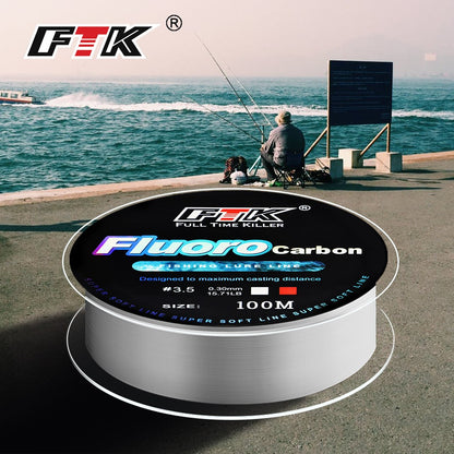 Linha de pesca FTK 100m 4.13-34.32LB Fluorcarbono Linha de Pesca de Iscas de Fibra de Carbono Leader Linha de Pesca com Mosca Linha Super Macia Pesca