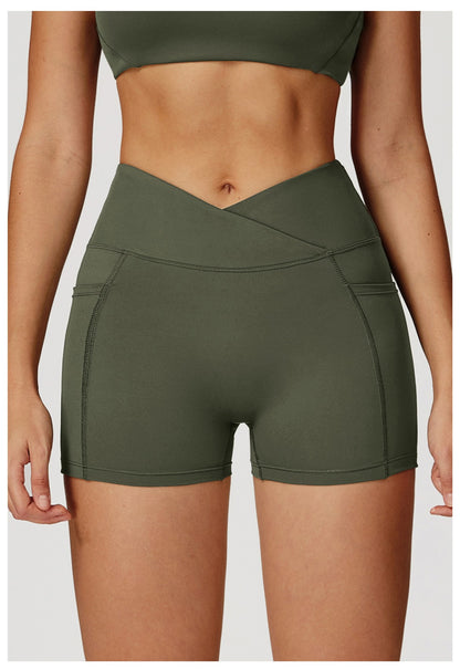 Cycling Shorts Cross Waist Head Yoga Shorts High Waist Workout Fitness Lift Butt Fitness Tights Gym Running Body Shaper Pants