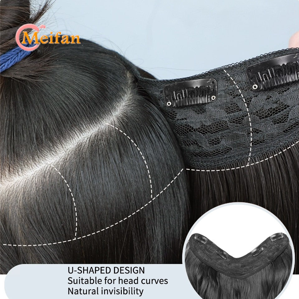 ?V-Shaped Clip in Extensions Synthetic 4-Clips Wavy Hair Extensions Brown Black One Piece Extensions for Women Daily Wear