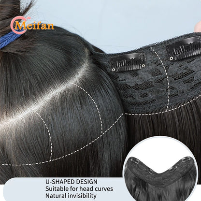 ?V-Shaped Clip in Extensions Synthetic 4-Clips Wavy Hair Extensions Brown Black One Piece Extensions for Women Daily Wear