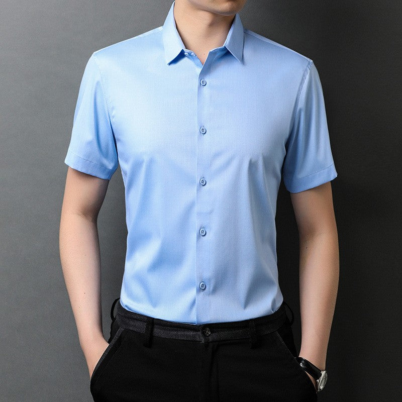 Stretch Anti-Wrinkle Smooth Men's Shirts Short Sleeves Dress Shirts For Men Slim Fit Camisa Social Business Blouse White Shirt