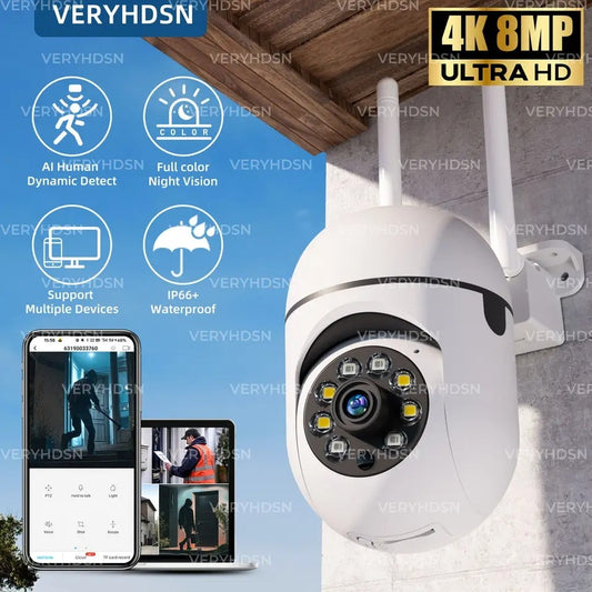 8MP Wireless Security Survillance PTZ Camera Wifi IP Outdoor 4X Zoom Cameras AI Human Tracking Two-way Audio HD Night Color Cam