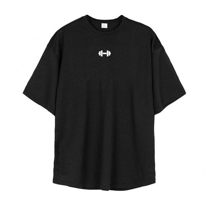 Oversized Loose Short Sleeve Quick Dry Shirt Gym Bodybuilding Breathable Cool Mesh Clothing Mens Fitness Workout Muscle T-shirts