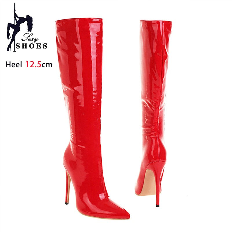 Elegant Ladies Long Boots 2024 Club Party Stiletto Heels Fashion Women Knee-High Boots Winter Short Plush Pointed Toe Red Shoes