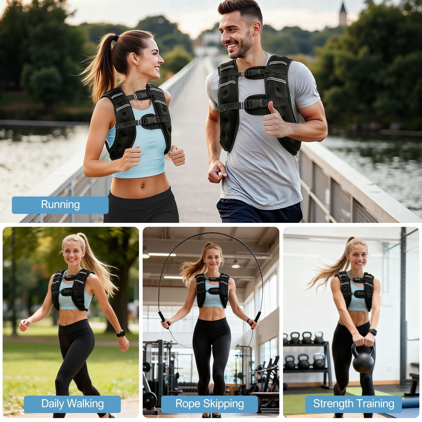 Weighted Vest Fitness 6lb/12lb/18lb/22lb with Reflective Strips Men Women for Workout Strength Training Running Jogging Walking