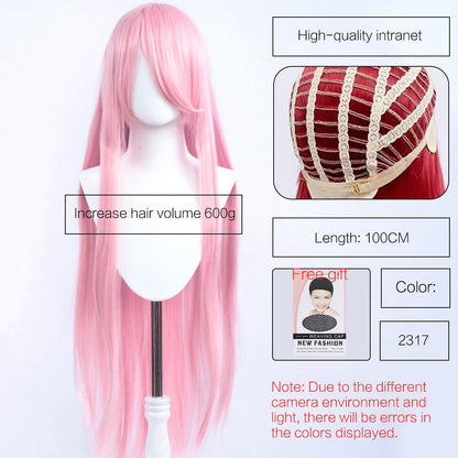 Synthetic Cute Cosplay Wig 40-inch Oblique Bangs Anime Costume Long Straight Lolita Wig Party Wig