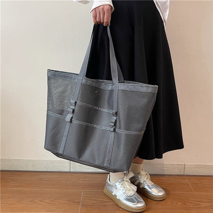 Multipocket Summer Large Beach Bag For Towels Mesh Durable Beach Bag For Toys Waterproof Underwear Pocket Beach Tote Bag