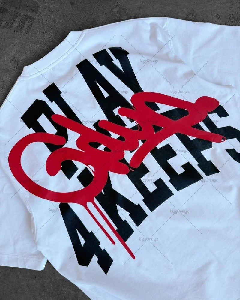 American High Street Fashion Clothing Harajuku Retro Letter Casual Loose T-shirt Men Street Hip-hop Fashion Oversized Top Women