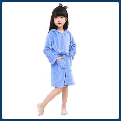 Roupão Disney Stitch Infantil Menina Pijama 3 4 5 6 7 Anos Azul Flanela Inverno Crianças Pijama Meninos Robe