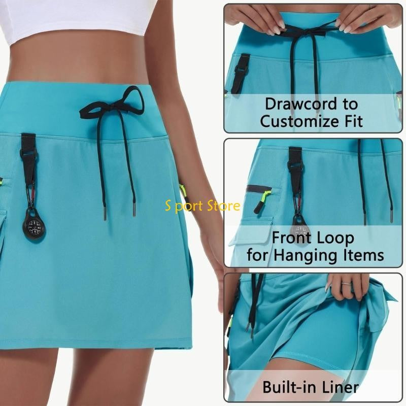 U2JB Fashion Workout Skirt Moisture Skort Elastic Waist Functional Pocket Design