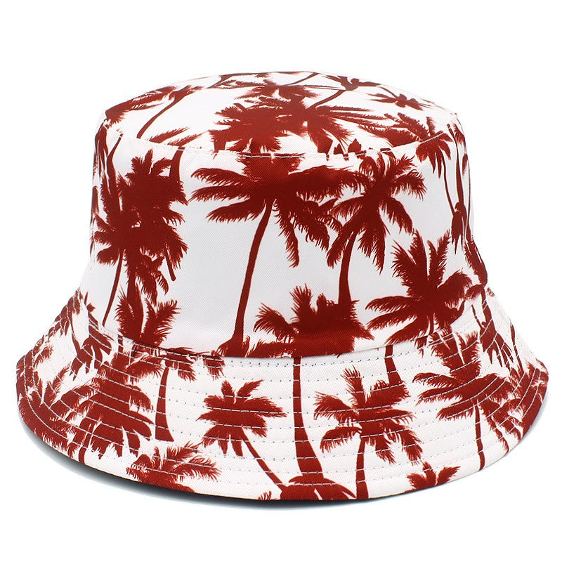 Hawaii double-sided coconut tree fisherman hat men's and women's casual printed basin hat summer travel sun protection hat