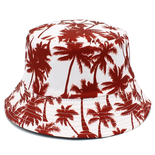 Hawaii double-sided coconut tree fisherman hat men's and women's casual printed basin hat summer travel sun protection hat