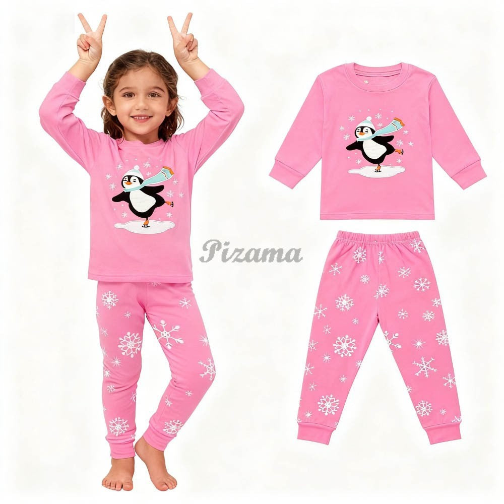 100 Cotton Girls Christmas Pajamas Sets Kids Pyjamas Penguin Snowman Pijama Xmas Homewear Baby Sleepwear Children Nightwear Pjs