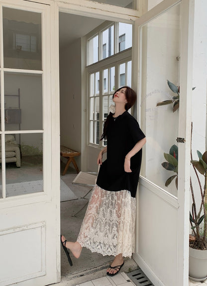 NYFS plus Size Women's Lave Patchwork Dress Summer 2025 Loose Long Dresses Robe Elbise Short Sleeve Korean Style Floral Hem