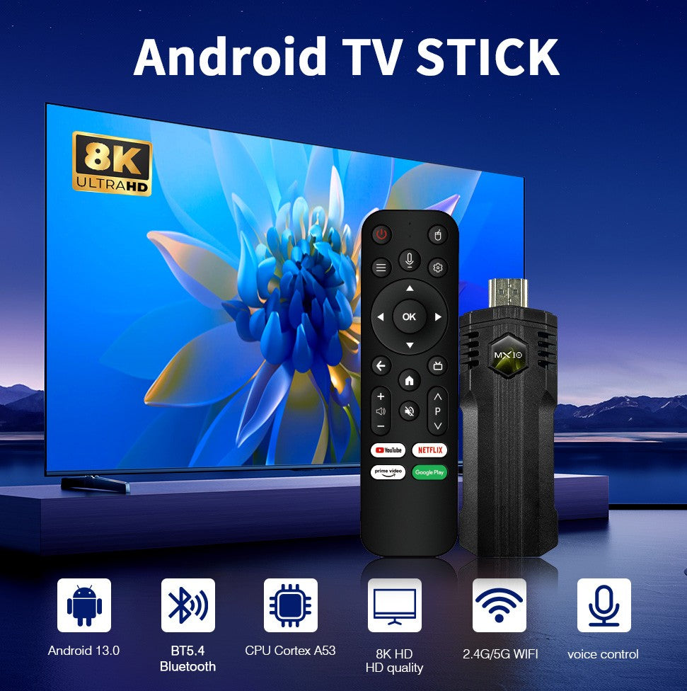 Smart TV Stick MX10 X1 4K Ultra 2GB 16GB WIFI Controle Remoto por Voz Android 13 para Streaming em 4K Box TV Fire Stick