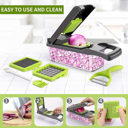6-in-1 Vegetable Chopper - Kitchen Mandoline Slicer for Dicing, Julienne & Grating, Safe Food Prep with Container