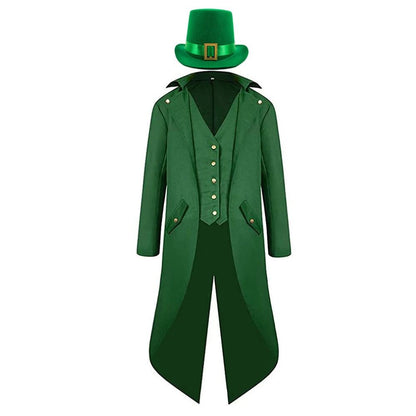 St Patrick's Day Costume for Men Steampunk Retro Cosplay Jacket Coat Hat Men Male Disguise Outfits Halloween Carnival Party Suit