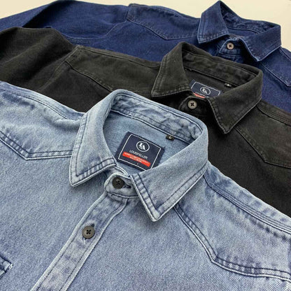 Heavy cargo denim shirt men May Khaki autumn do old retro loose casual plus size shirt coat