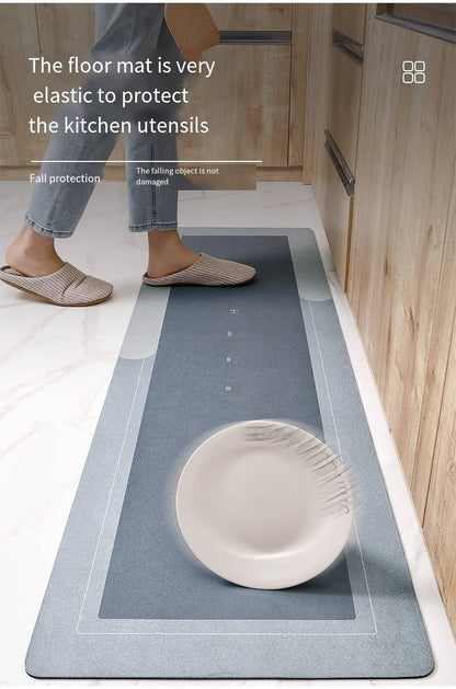 Diatomaceous Earth Absorbent Anti-fouling Kitchen Floor Mats Bathroom Anti-slip Rugs Kitchen Scrubbable Long Carpet