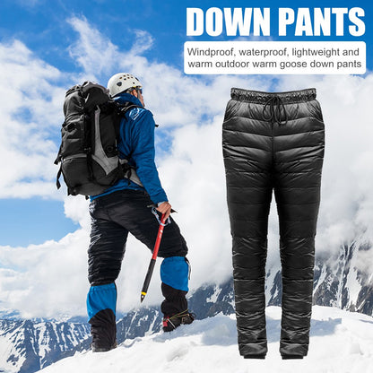 S-5XL Down Pants Ultralight Warm Winter Snow Pants with Pocket Windproof Waterproof Camping Home Mountain Skiing Unisex
