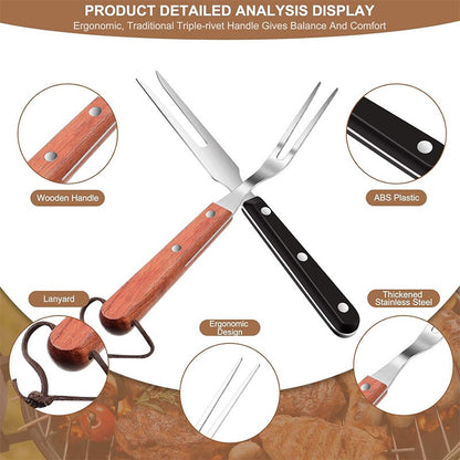 2 Pcs 10 Inch Meat Forks Stainless Steel Carving Forks with Wood Handle Long Barbecue Forks Kitchen Forks for Cooking Serving