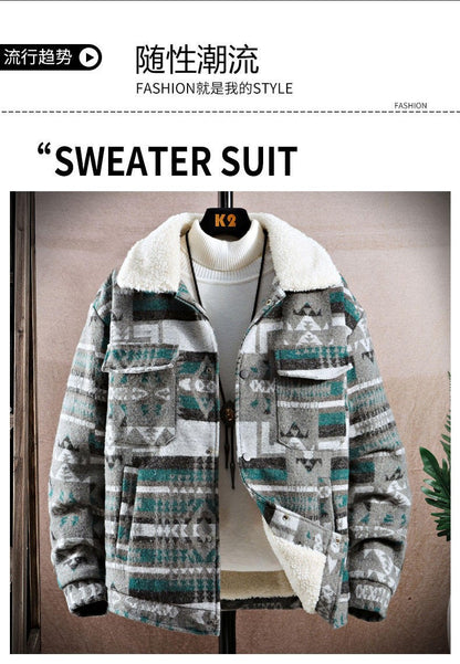 High-quality Woolen Jacket Men's Retro Print Casual Business Trench Coat Winter Keep Warm Short Overcoat Streetwear Men Clothing