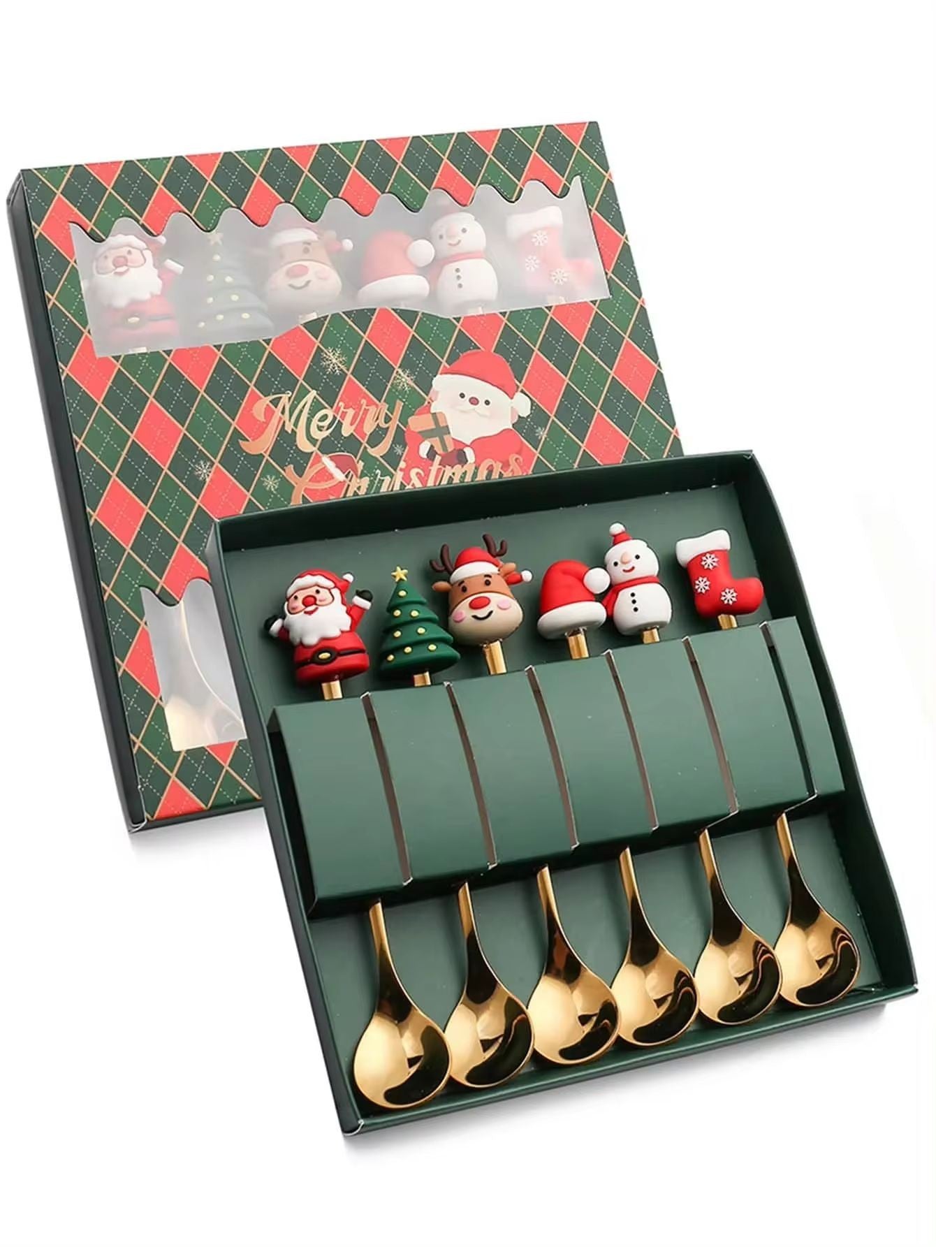 Conjunto de Talheres com Tema Natalino Aço Inoxidável Faca Garfo Colher com Desenho Animado Criativo Conjunto de 2/4/6 Peças Presente de Fim de Ano Decoração de Talheres