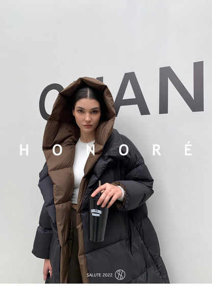 Janveny Fluffy White Duck Down Jacket Women Winter Thickness Warm Long Puffer Coat Hooded Female Fashion Fake Two-piece Parkas