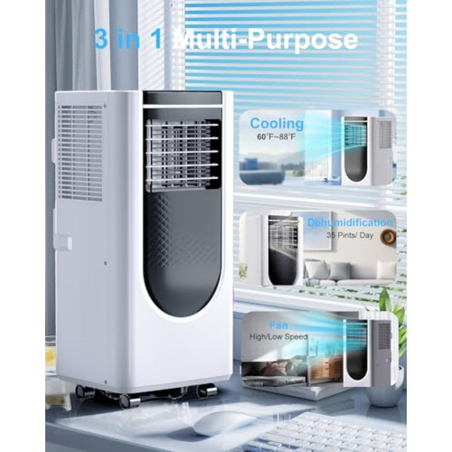Ar-Condicionado Portátil de 8000 BTU com 4 Modos para Resfriamento Eficiente Economia de Energia Controle Remoto Timer de 24 Horas Ideal para Quartos